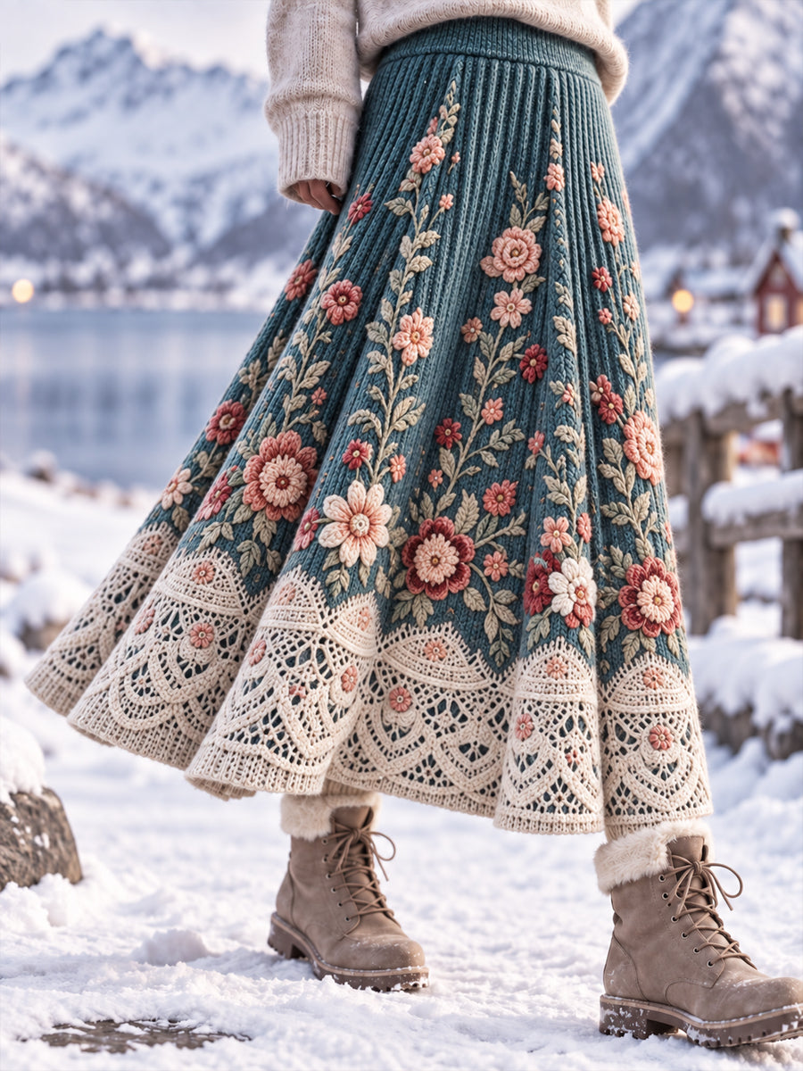Kvinnors Retro Floral Patchwork Konstnärliga Midi A-Line skirt