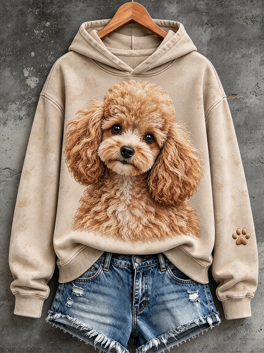 Söt mysig hoodie för kvinnor med pudelhundsmönster