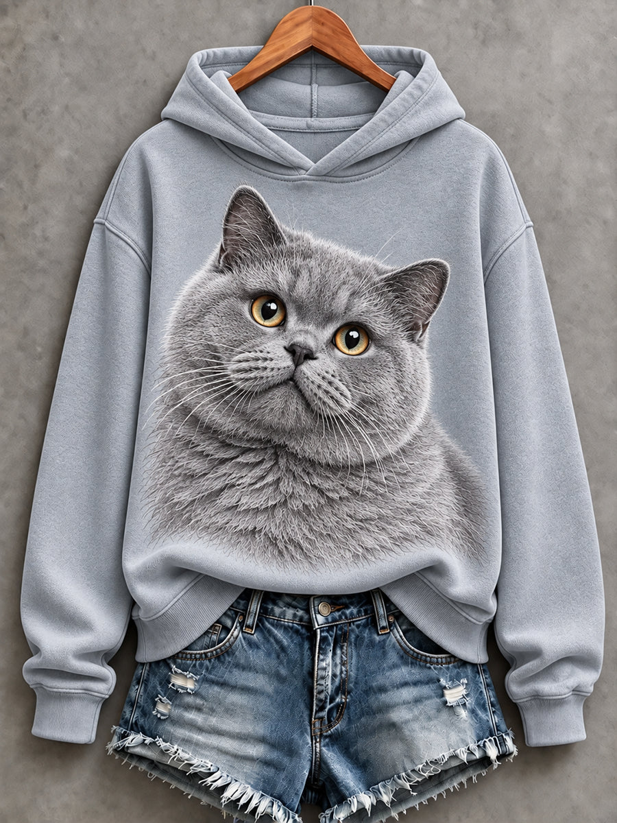 Kvinnors söt brittiska stenografi katt Print bekväm Hoodie.