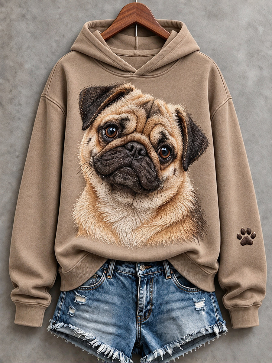 Kvinnors söta Pug hund utskrift mysiga huvat