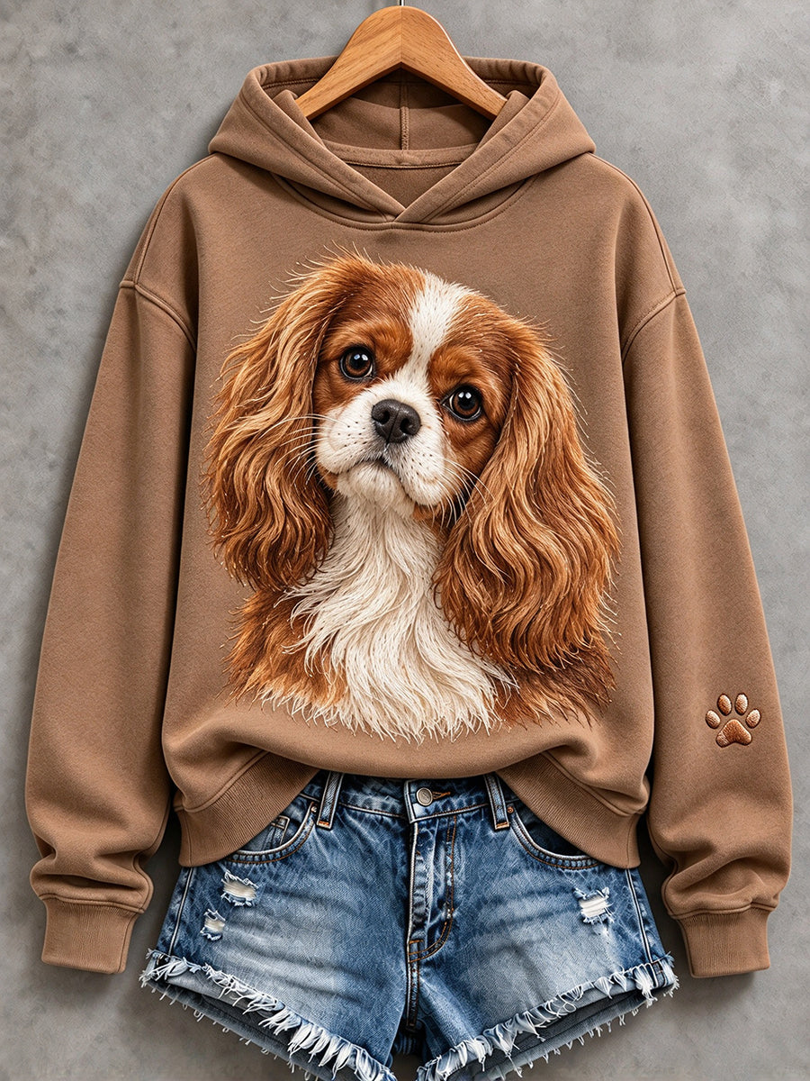 Kvinnors söta Cavalier King Charles Spaniel Skriv ut Mysig Hoodie.