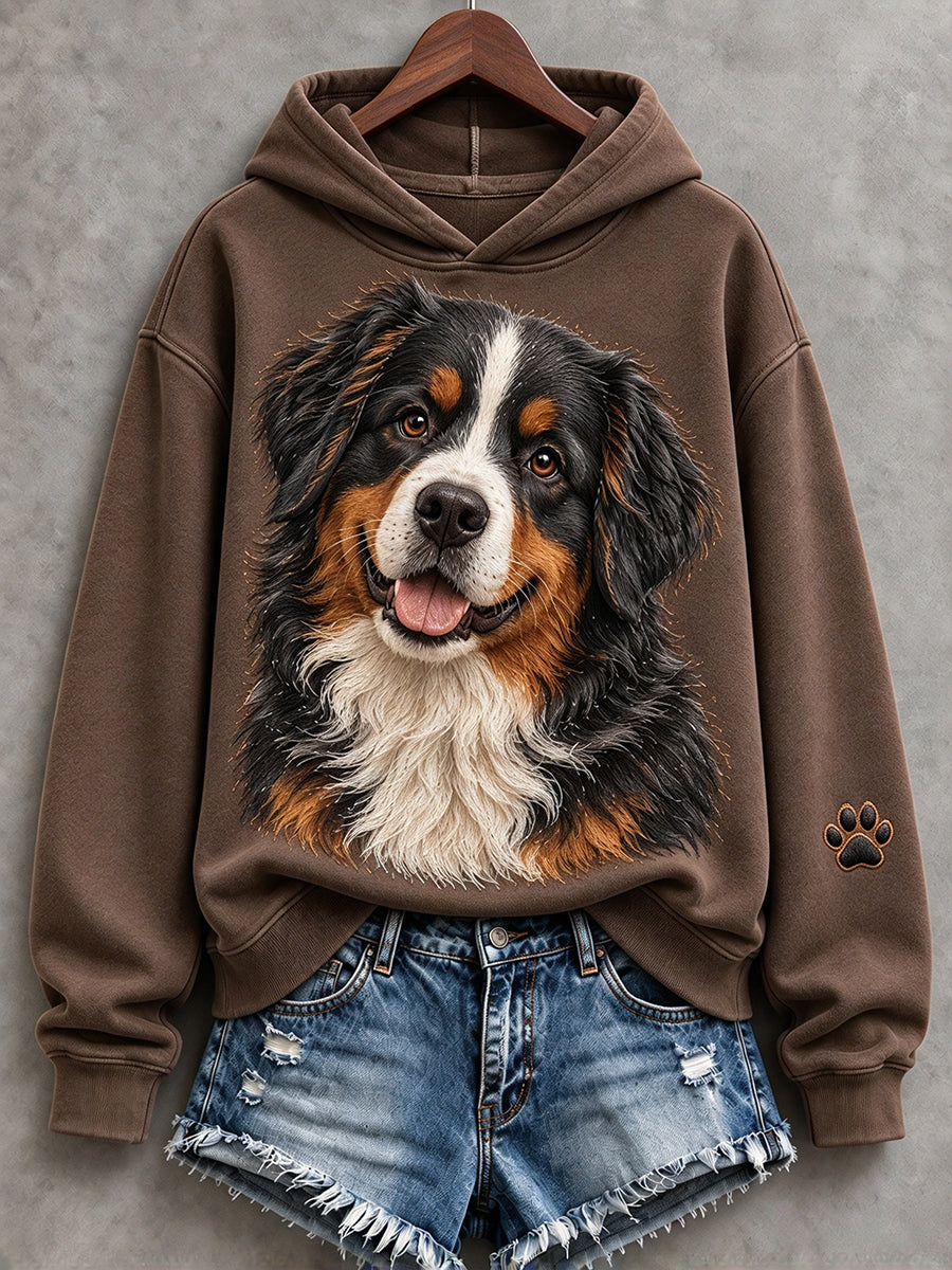 Kvinnors söta Bernese Mountain Dog Print Mysig Hoodie Print
