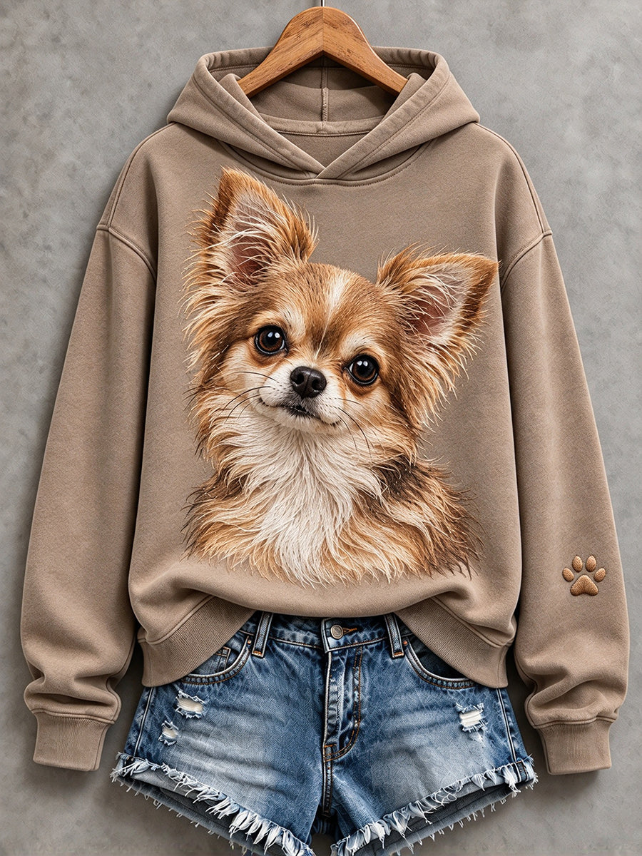 Kvinnors söta Chihuahua hund utskrift Mysig Hoodie.