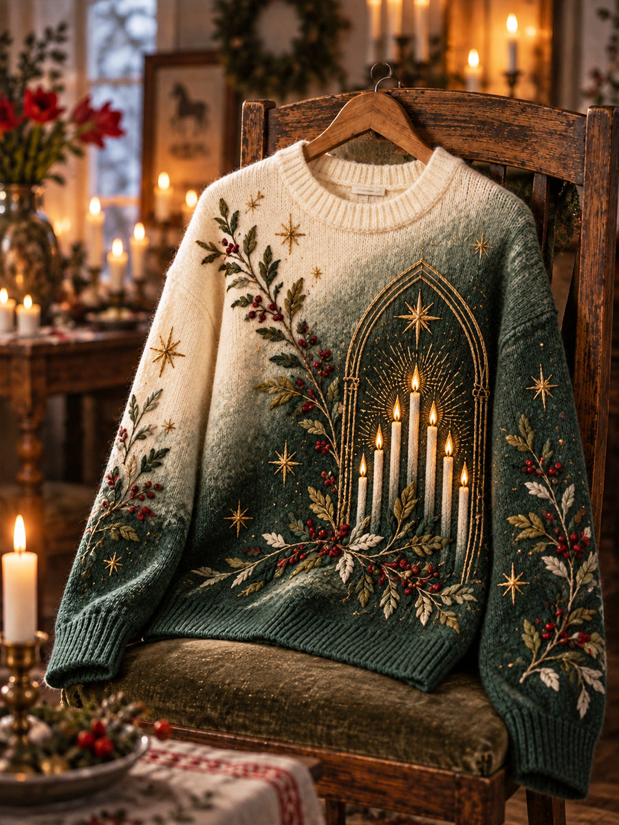 Kvinnor Retro Lucia Ljusströja Ombré rund hals tröjar