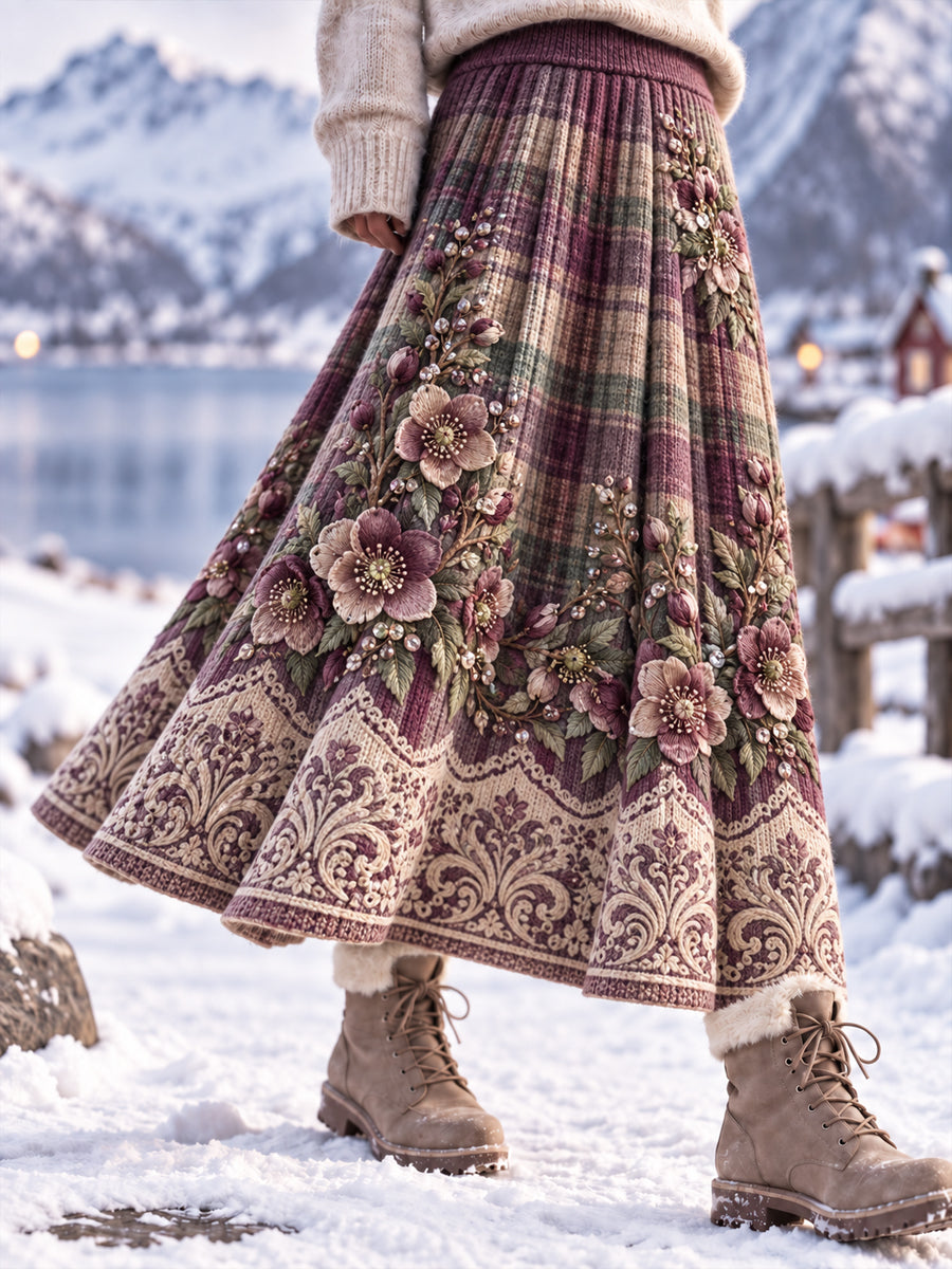 Kvinnors Retro Konstnärliga Pastell Floral Ruckade Midi A-Line Kjort