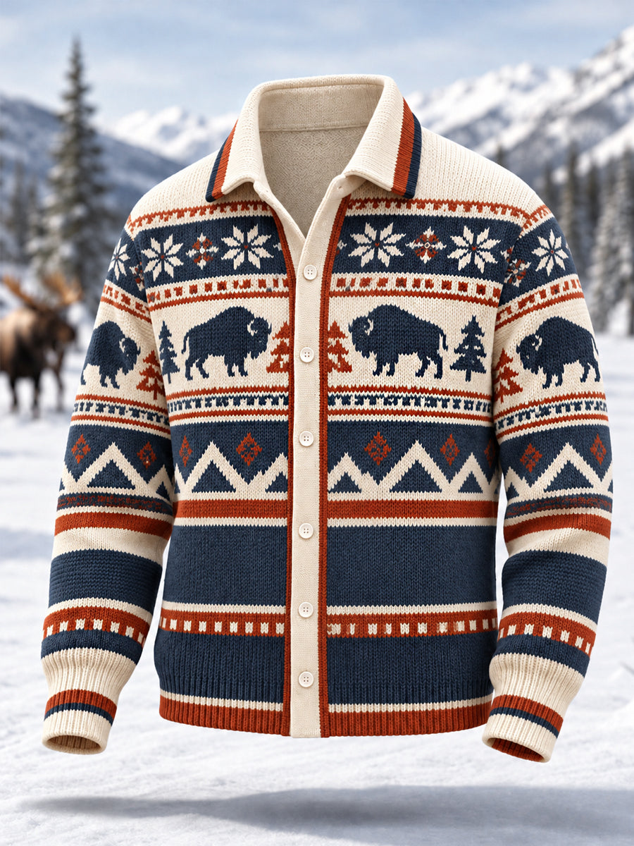 Mäns vinter Buffalo Geometriska Totem Skriv ut Casual Cardigan