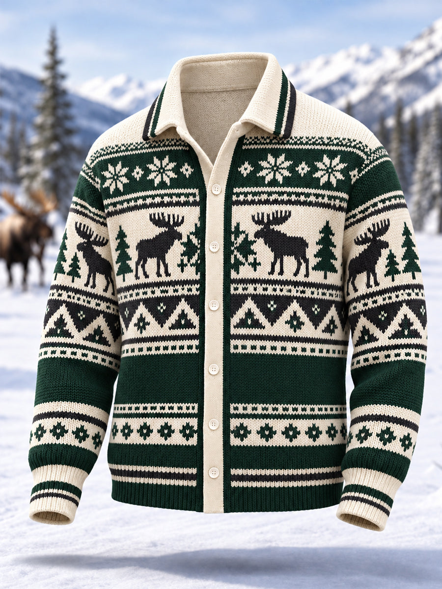 Mäns vinter Moose Geometriska Totem Skriv ut Casual Cardigan