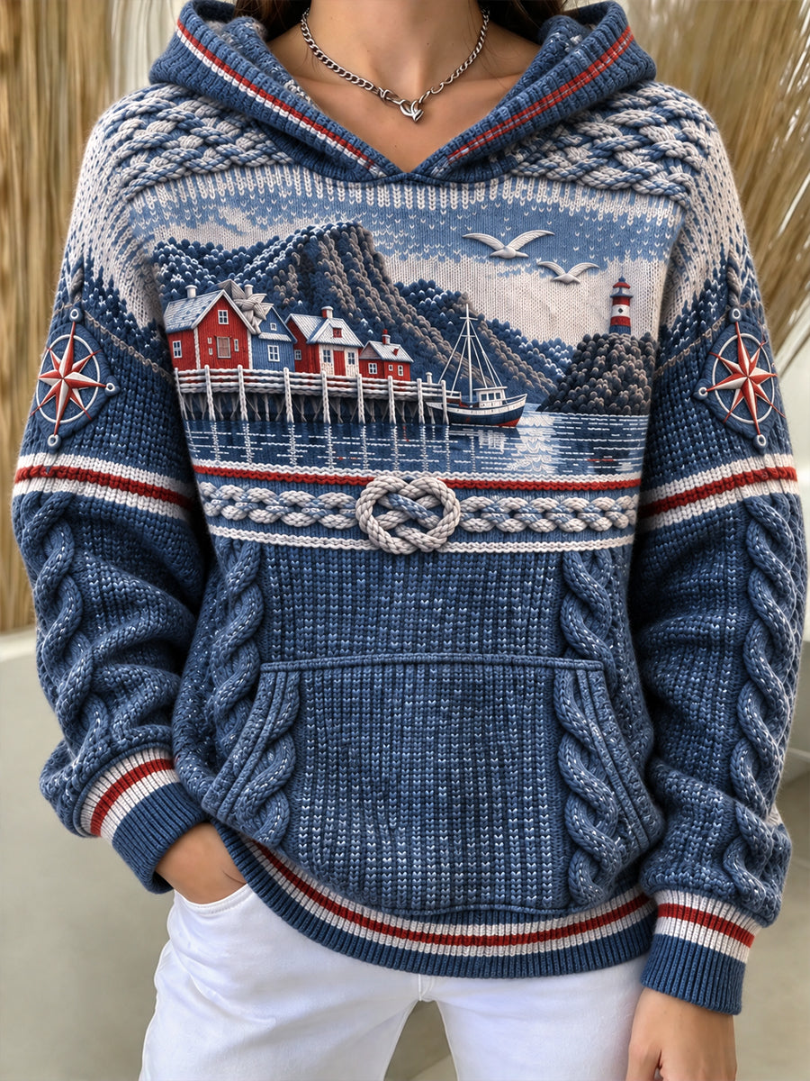 Kvinnors Retro Nordiska kust-Inspirerade Casual Hoodie.