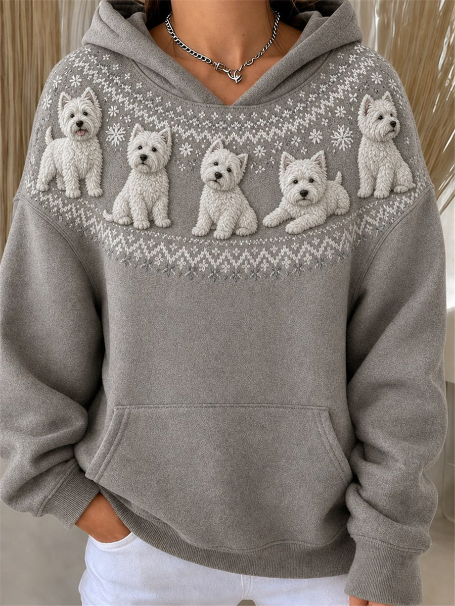 Kvinnors Vintage West Highland Vita Terrier hundar Yoke Isle Mönster Skriv ut Mysig Hoodie.