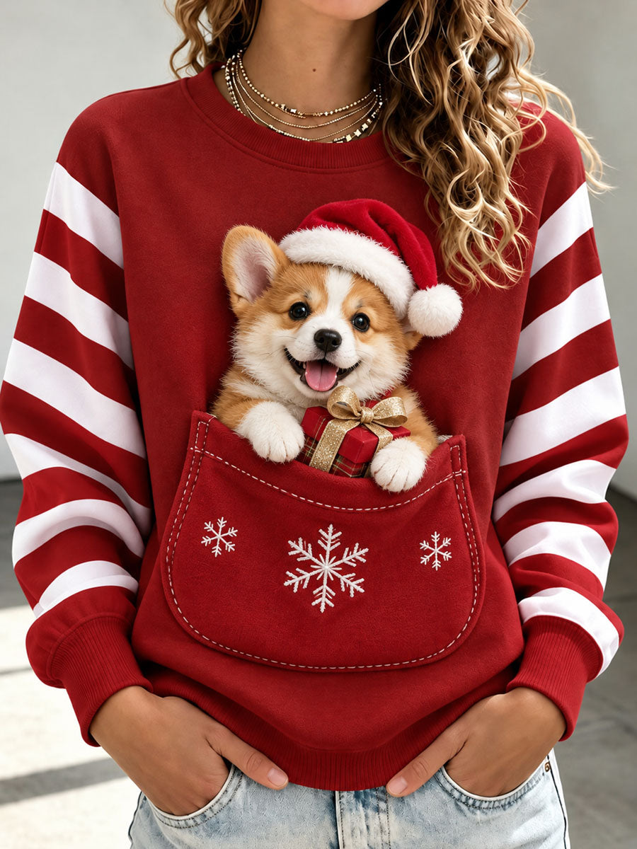 Kvinnors julhund Print Casual Sweatshirt