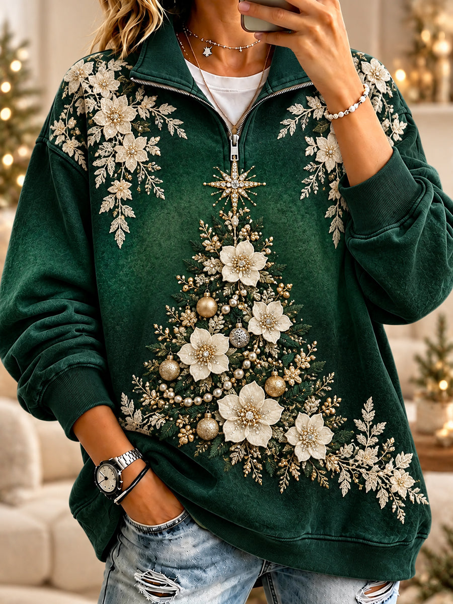 Kvinnors Vintage Jul Floral Zip-Up Sweatshirt
