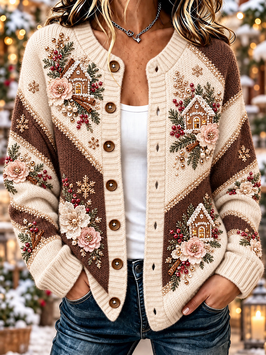 Kvinnors Vintage Floral Julhus Cardigan