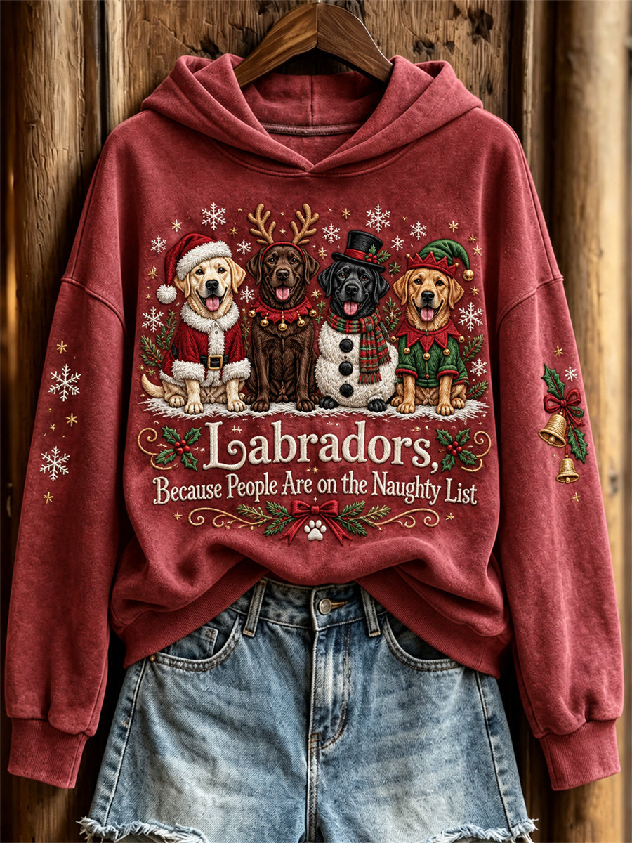 Damer Labradorer Eftersom Människor Står På Den Oartiga Listan Julhundar Tryckt Hoodie
