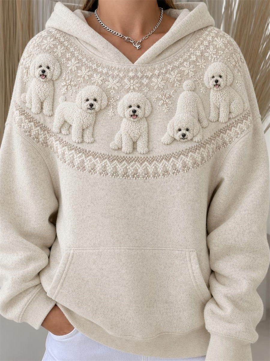 Kvinnors Vintage Bichon hundar Yoke Isle Mönster Skriv ut huvat