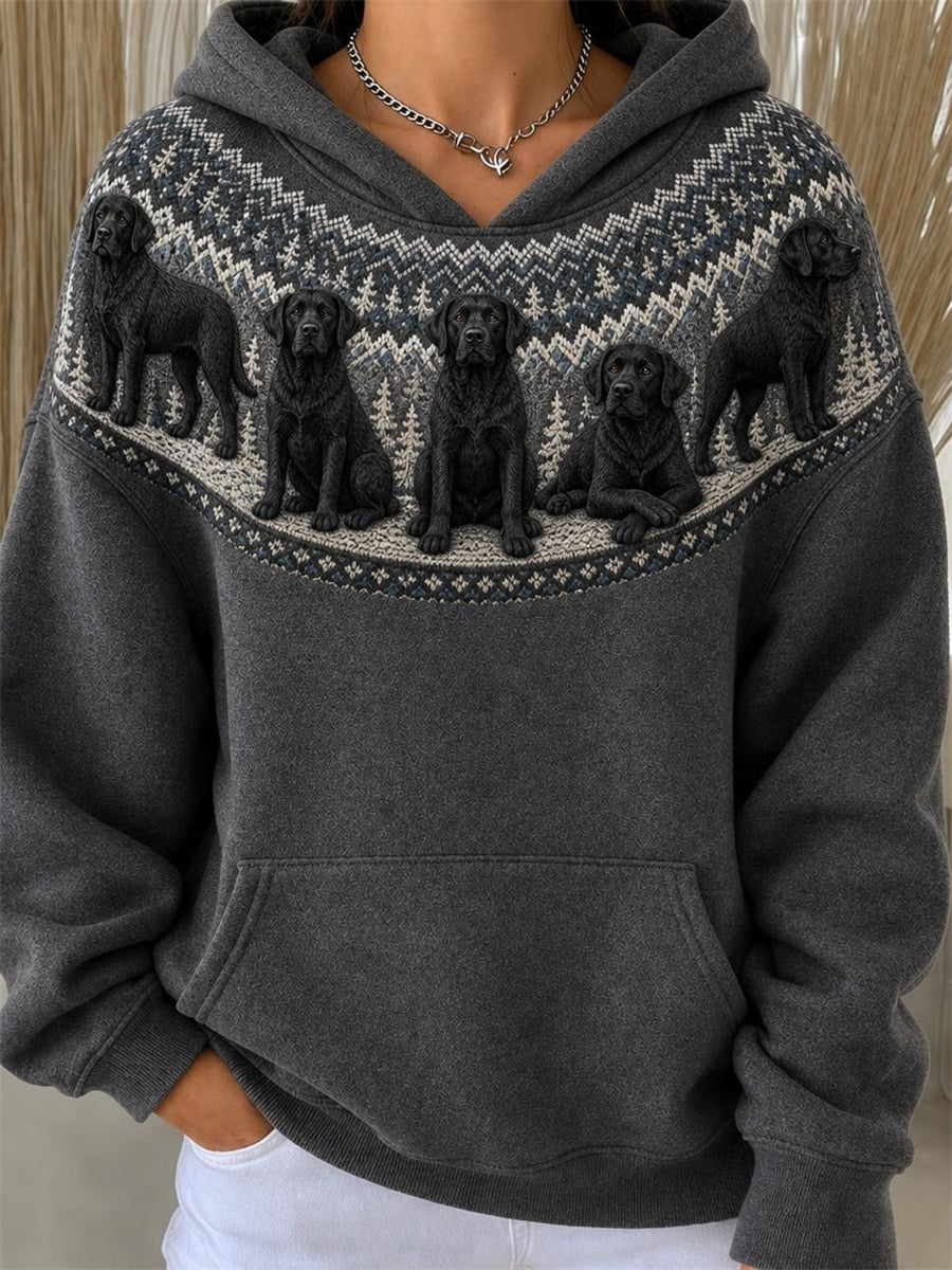 Kvinnors Vintage Svarta Labrador hundar Yoke Isle Mönster Skriv ut huvat