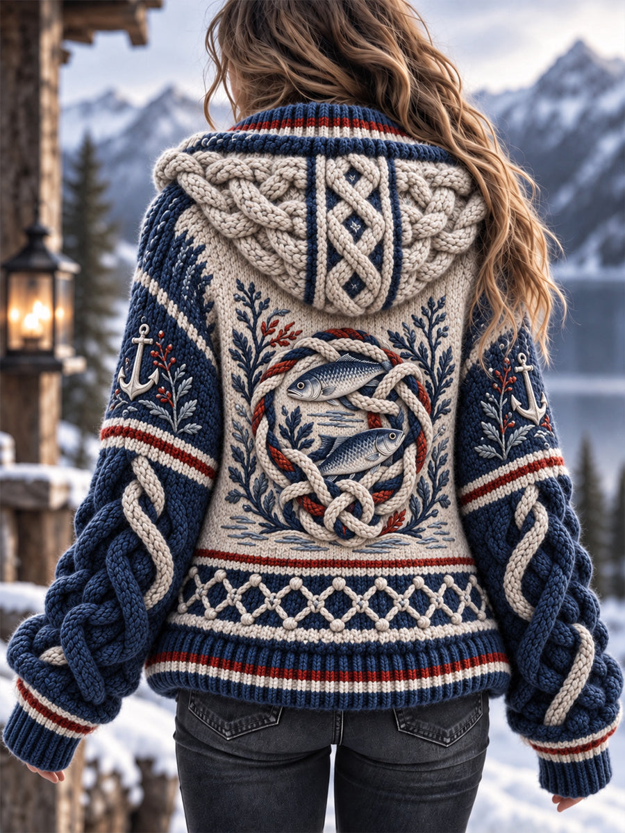Kvinnor Retro Nordic kustnära Inspirerad stickad jacka