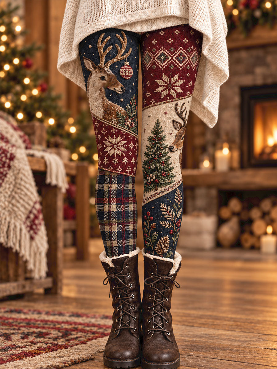 Kvinnors Vintage Vinter Floral Djur Konst tryckta Leggings
