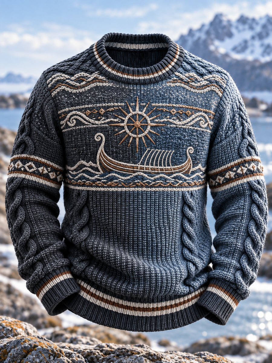 Retro Nordic Viking skepp konst Pullover