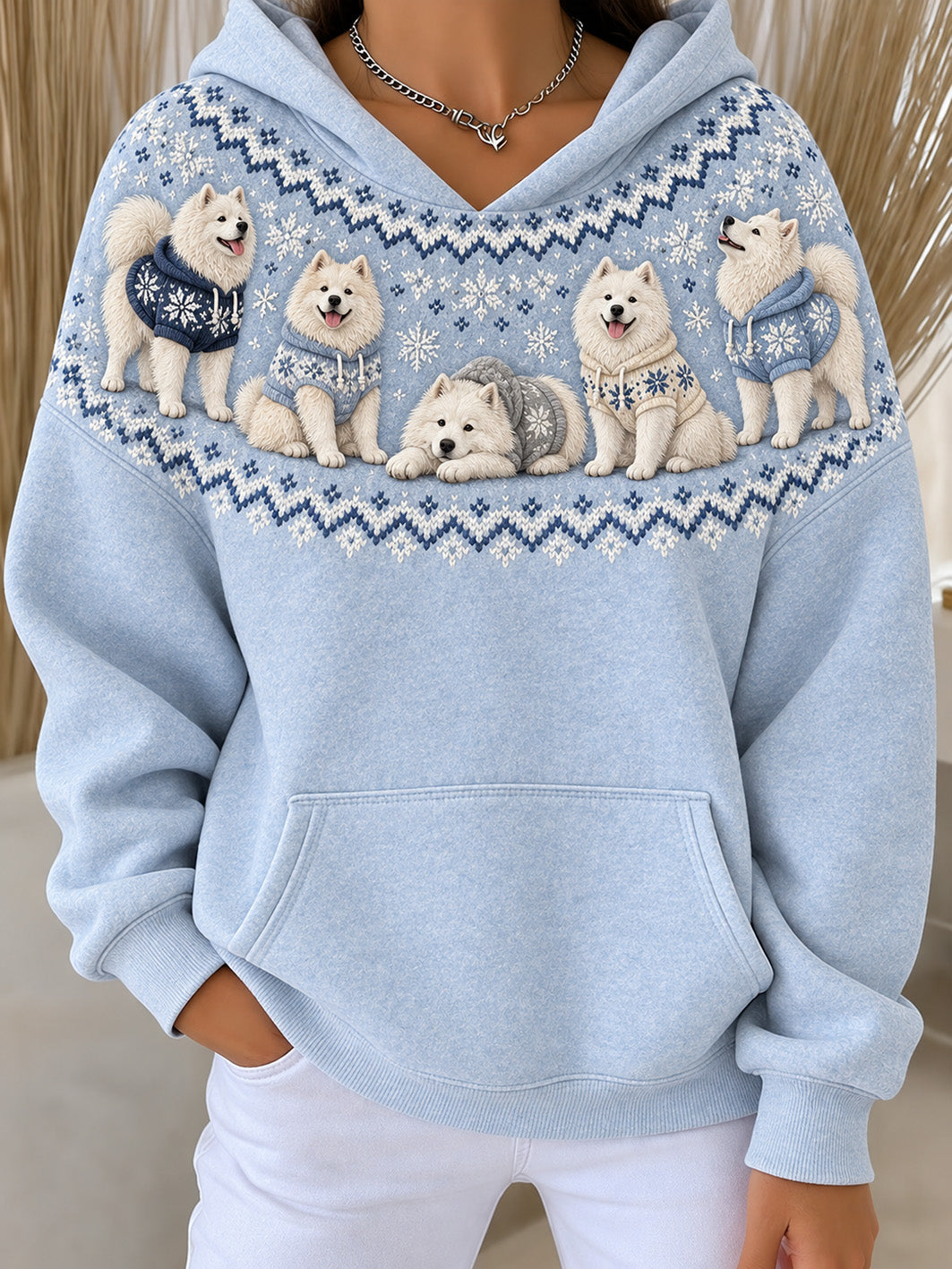 Kvinnors söta Samoyed hundar Mönster Orsaksa Hoodie Orsaker