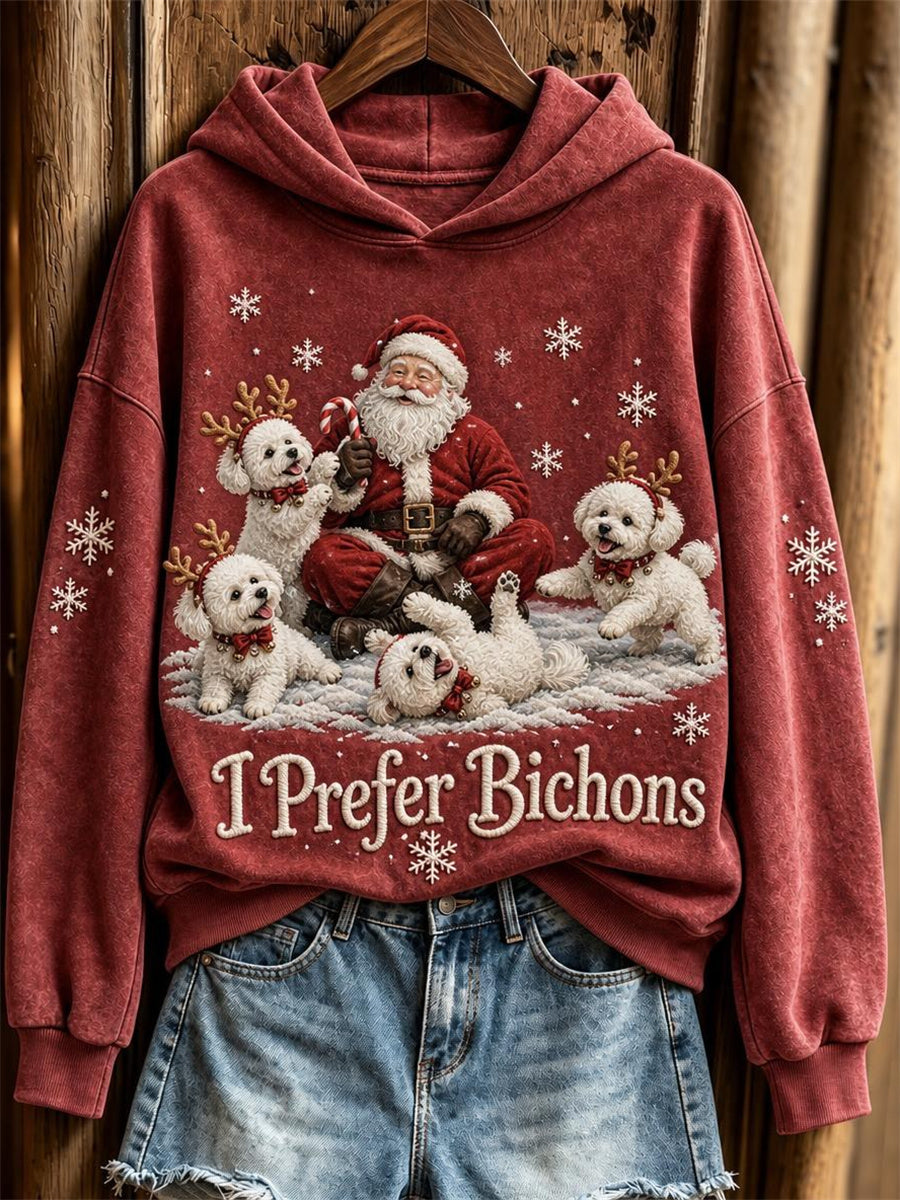 Kvinnors jul jag föredrar Bichons Jultomten & Hundar Print