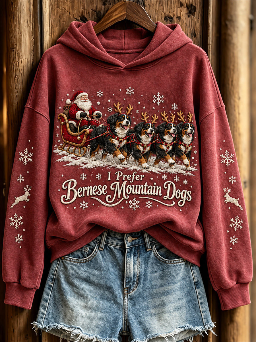 Kvinnors jul jag föredrar Berniska berghundar Jultomten & Hundar Skriv ut Hoodie.