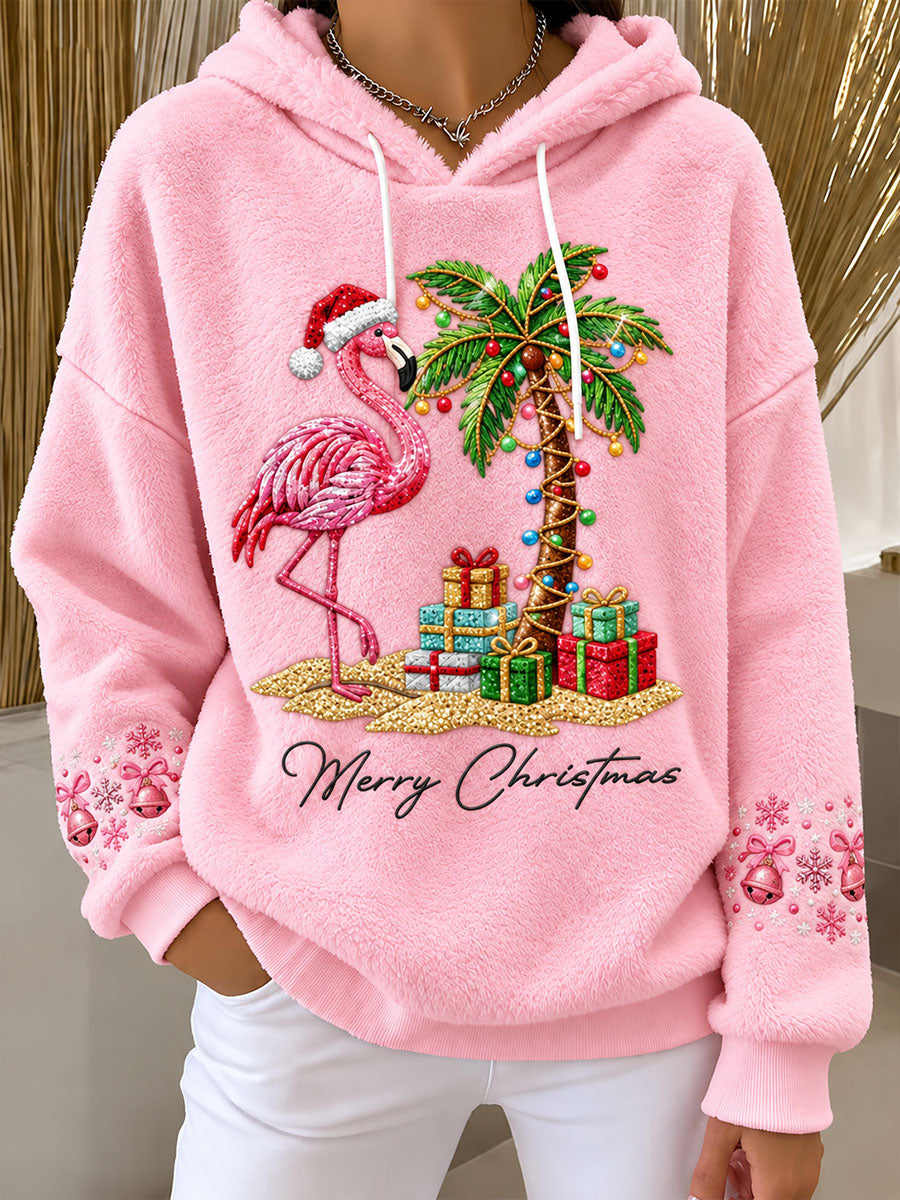 Kvinnors jul Flamingo Skriv ut Flannel Hoodie Flannel