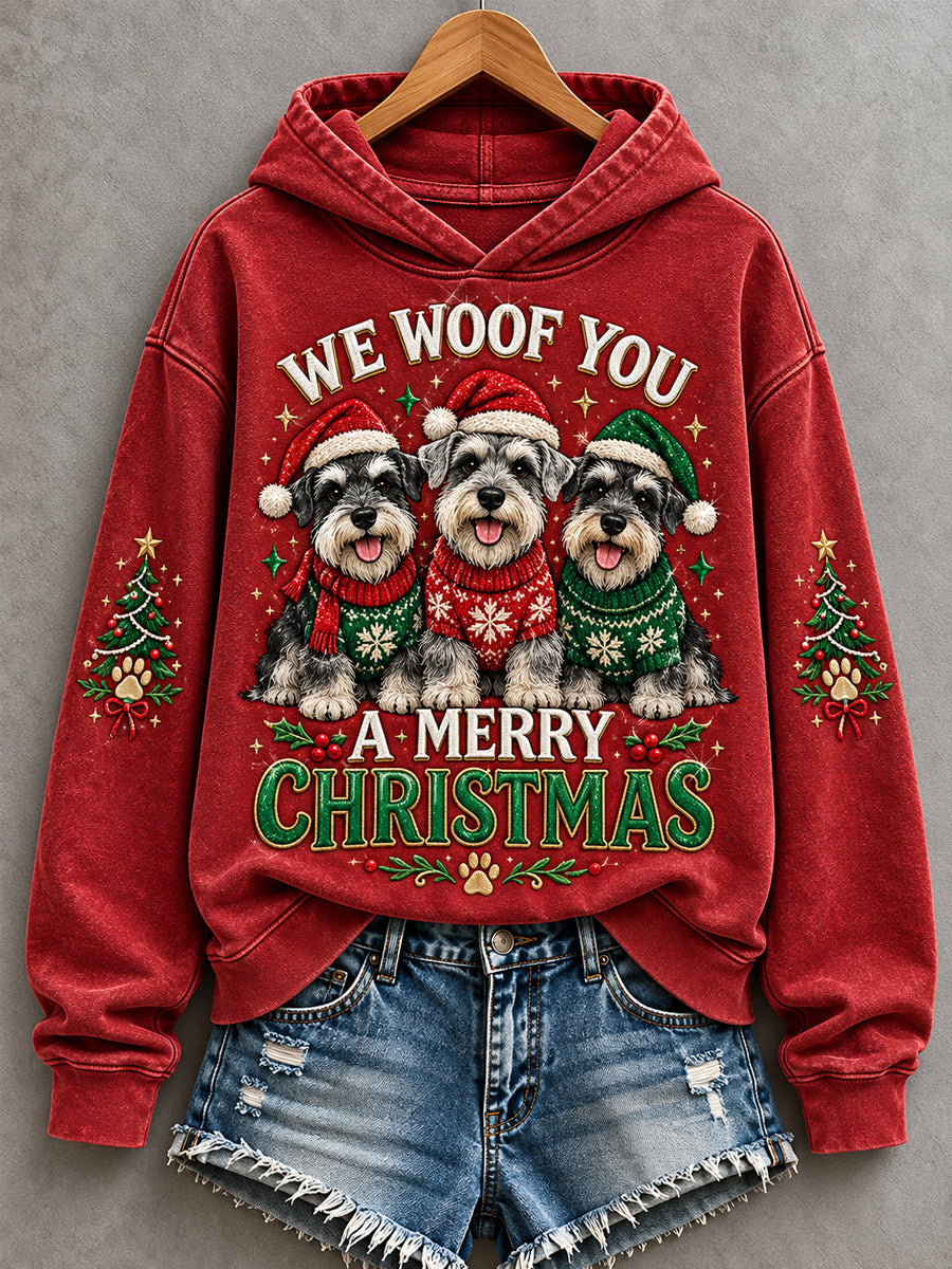 Kvinnor vi Woof dig en glad jul Schnauzer Skriv ut hund älskare Casual Hoodie Print