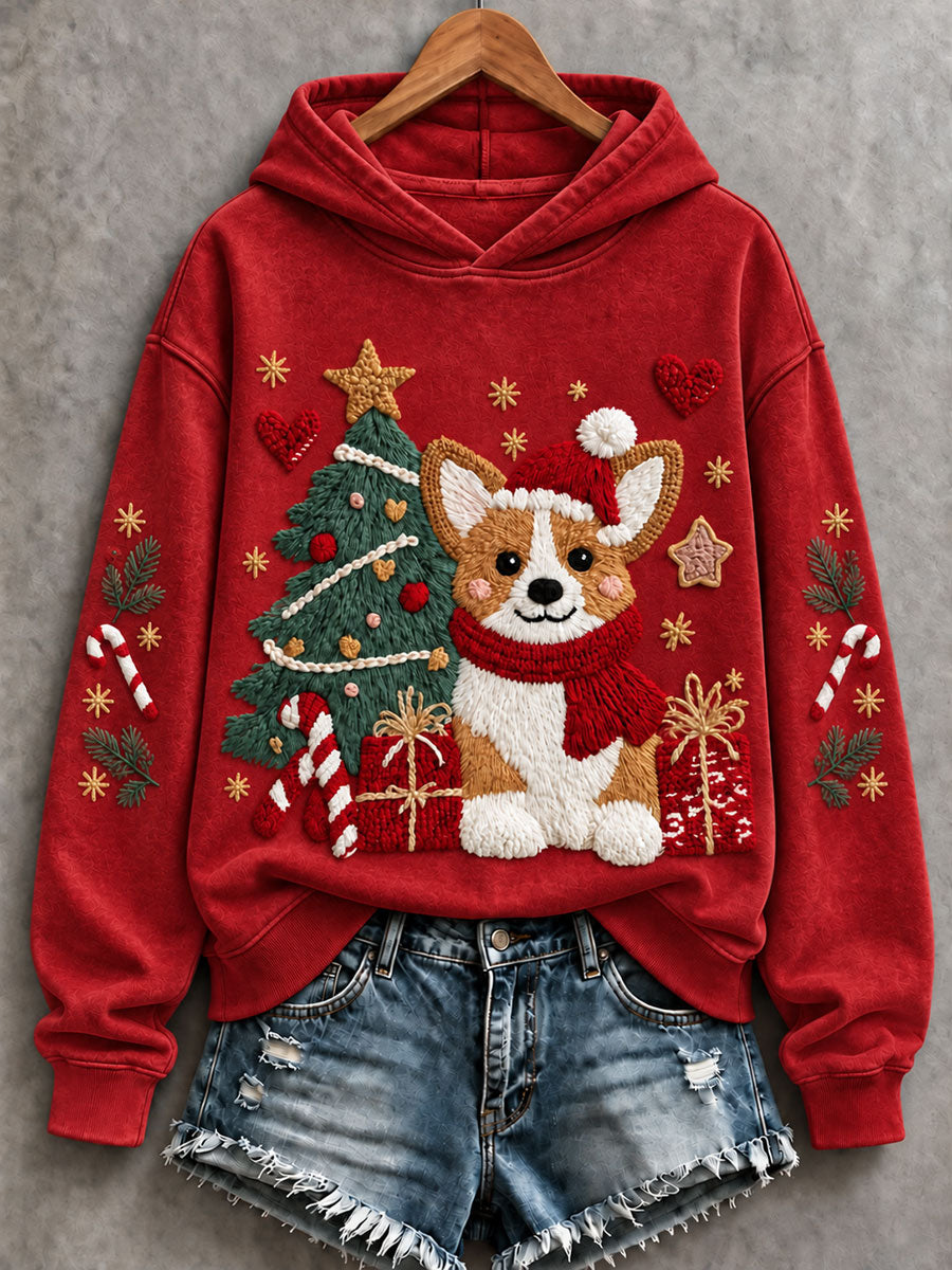 Kvinnlig julig rolig hundkonst normal sweatshirt