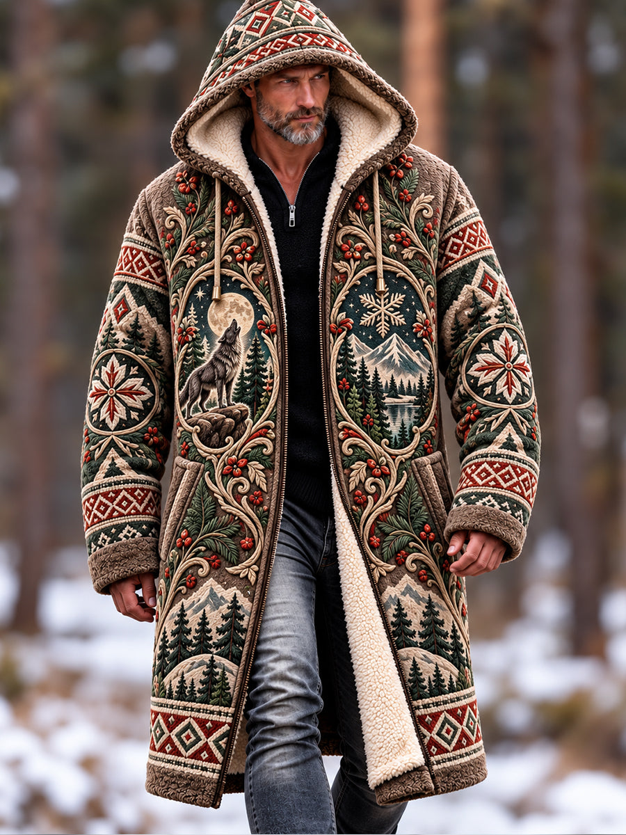 Mäns nordiska skogsdjur Fleece fodrad Hoodies