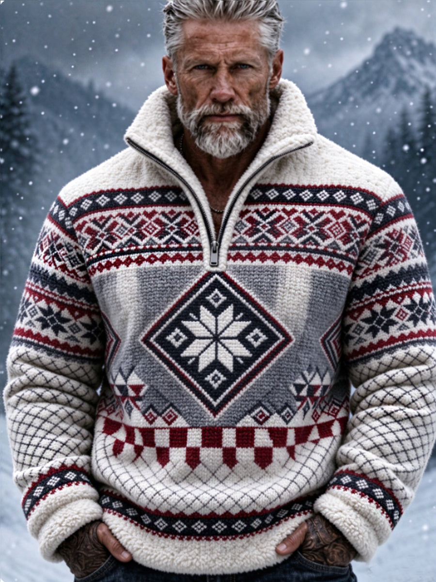 Herrtröja i nordisk Fair Isle-stil med geometrisk snöflingemönstrad design, flanell