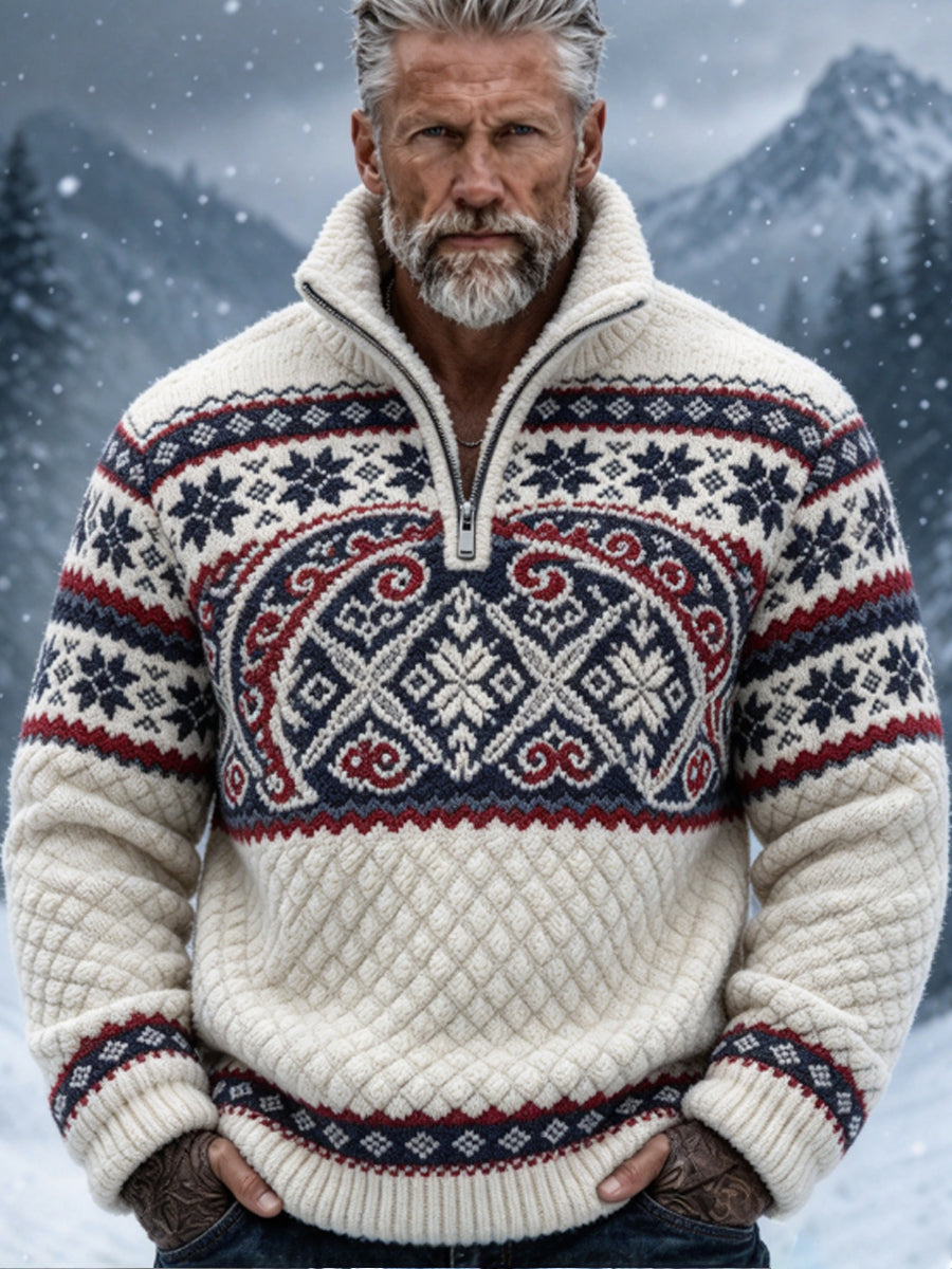 Herrtröja i nordisk Fair Isle-stil med geometrisk snöflingemönstrad design, flanell