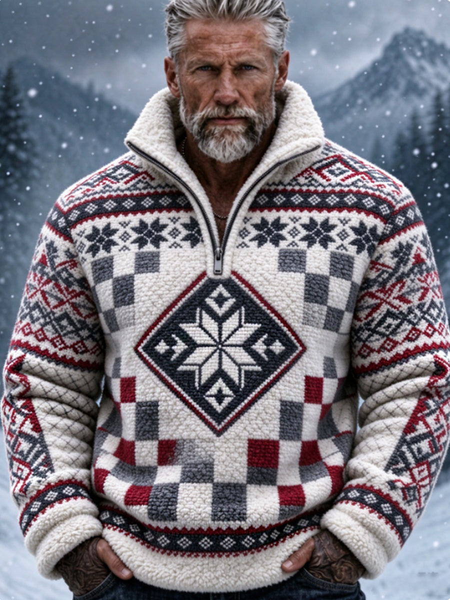 Herrtröja i nordisk Fair Isle-stil med geometrisk snöflingemönstrad design, flanell