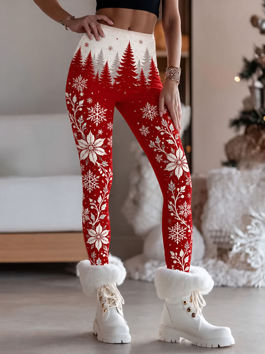 Kvinnors julgran Snöflinga Print Casual Leggings