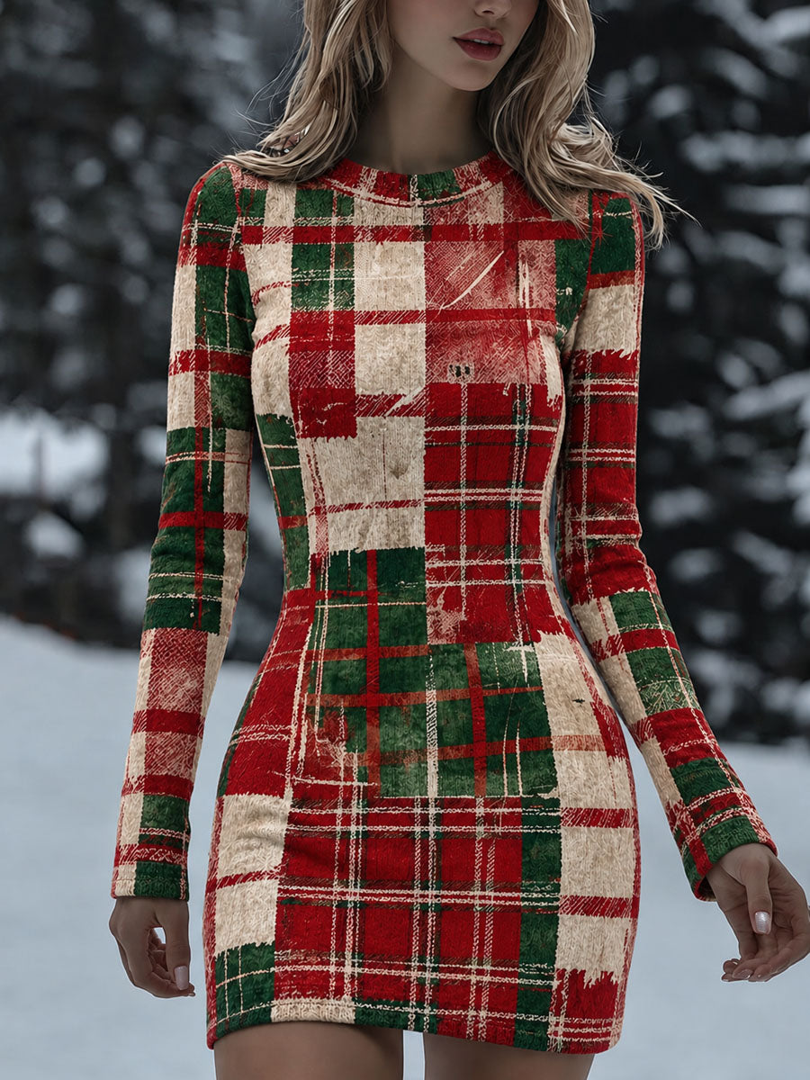 Damklänning i julig vintagestil med rutigt mönster – avslappnad stil