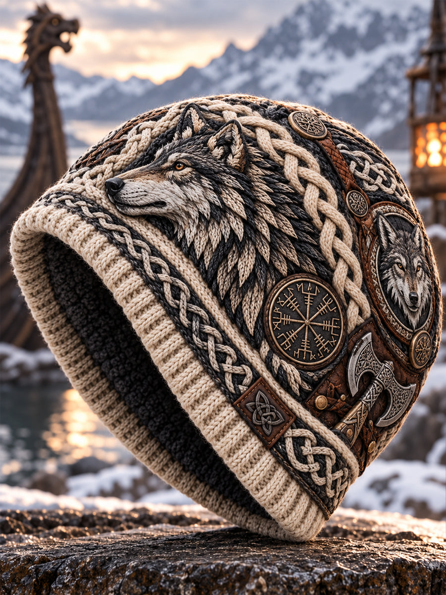 Vikingkonst Vintage Varm, kallstickad mössa för höst och vinter
