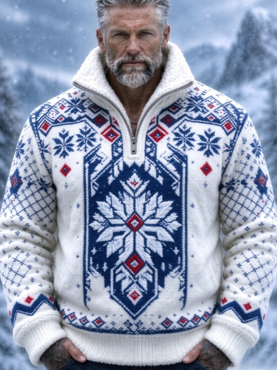 Herrtröja i nordisk Fair Isle-stil med geometrisk snöflingemönstrad design, flanell