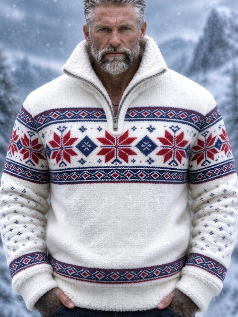 Herrtröja i nordisk Fair Isle-stil med geometrisk snöflingemönstrad design, flanell