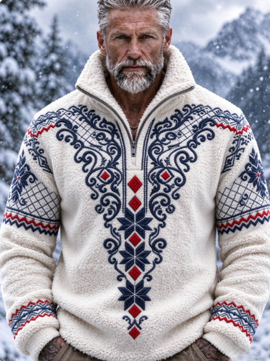 Herrtröja i nordisk Fair Isle-stil med geometrisk snöflingemönstrad design, flanell