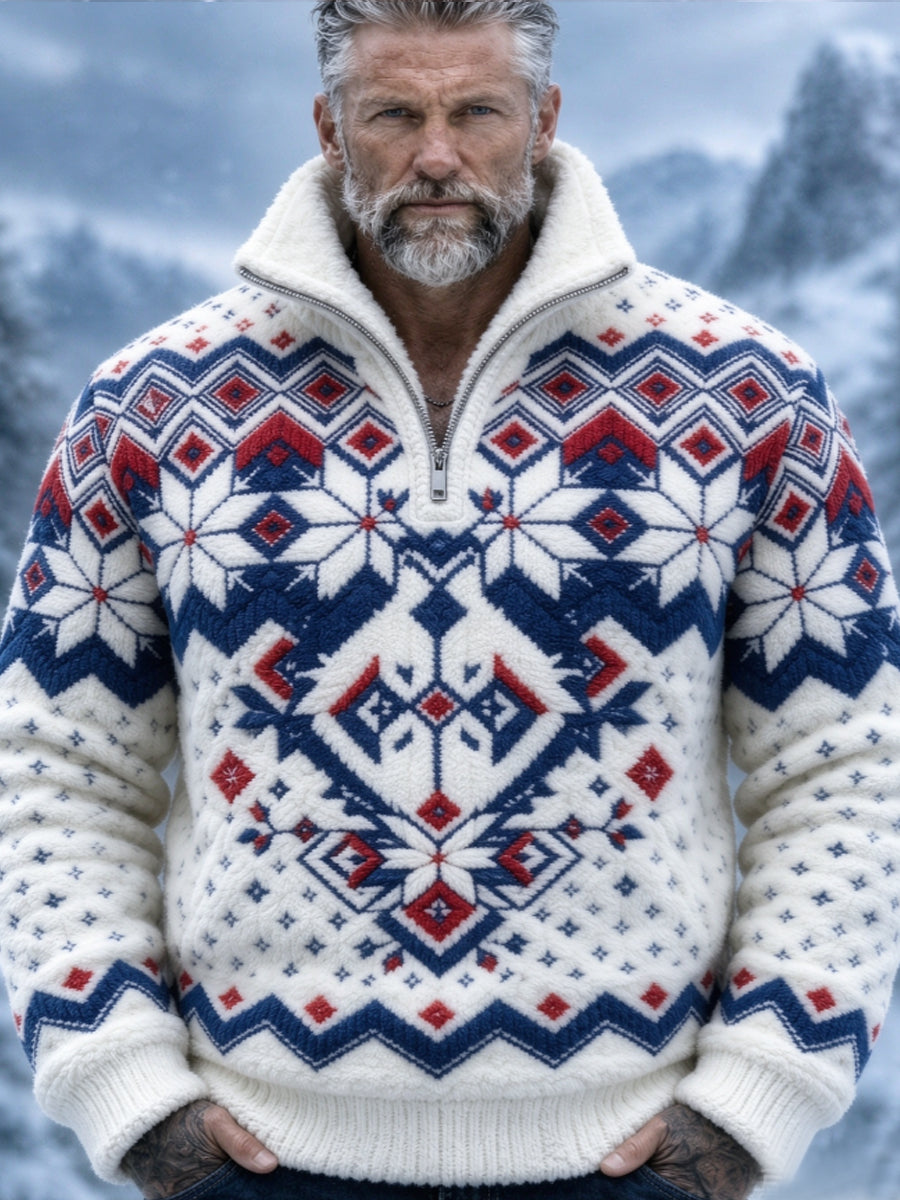 Herrtröja i nordisk Fair Isle-stil med geometrisk snöflingemönstrad design, flanell