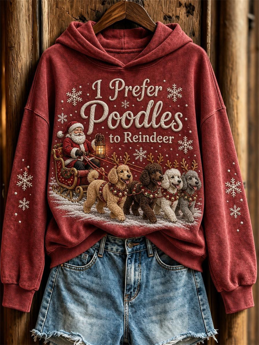 Kvinnors jag föredrar Pudlar till renar jul jultomten & hundar Skriv ut Hoodie.