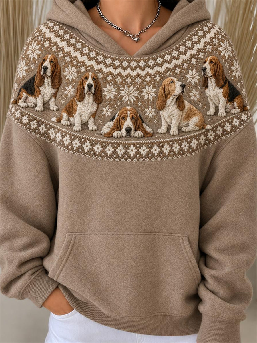 Kvinnors Vintage Basset Hound hundar Yoke Isle Mönster Skriv ut huvat