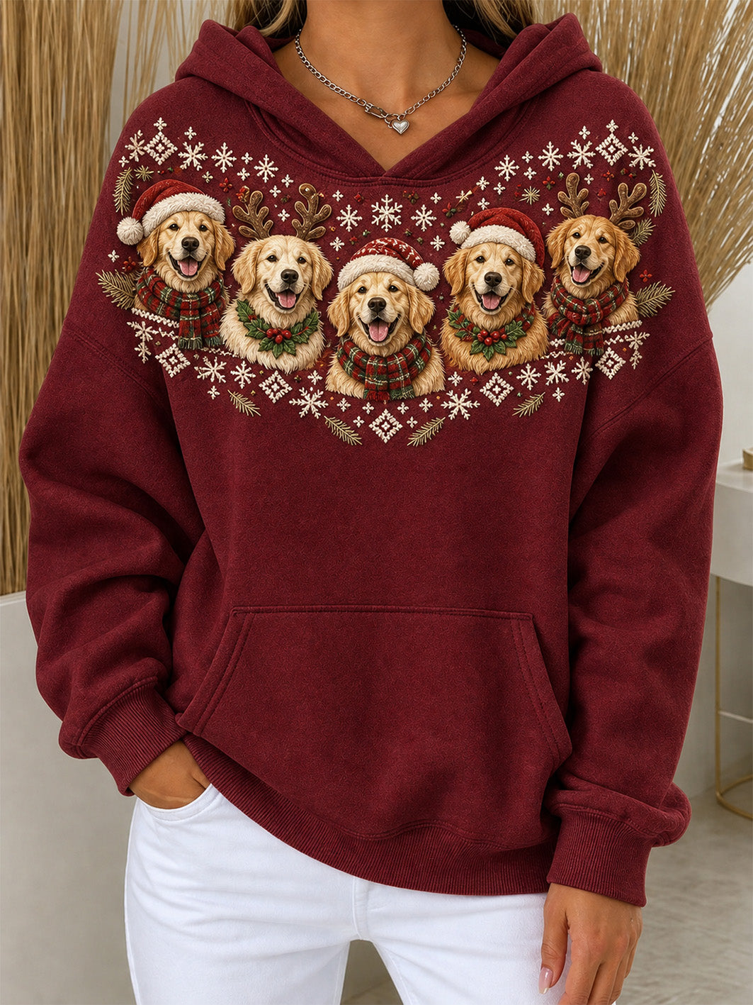 Kvinnors jul-tema Goldens mönster avslappnad hoodie mönster