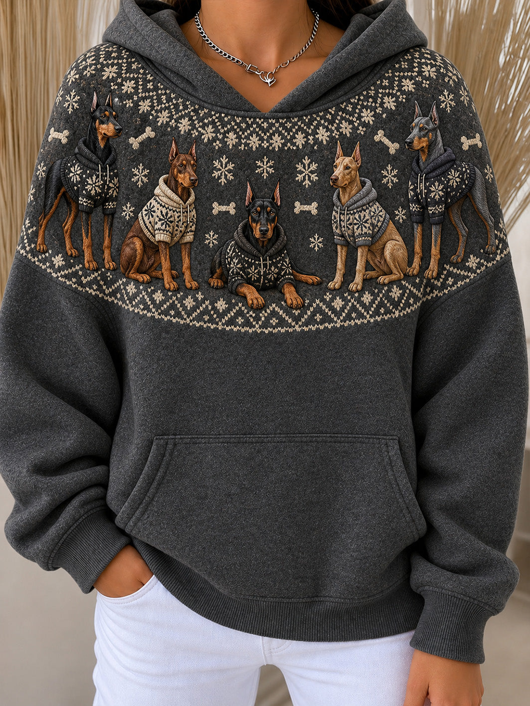 Kvinnlig Dobermannpinscher-mönstrad avslappnad hoodie