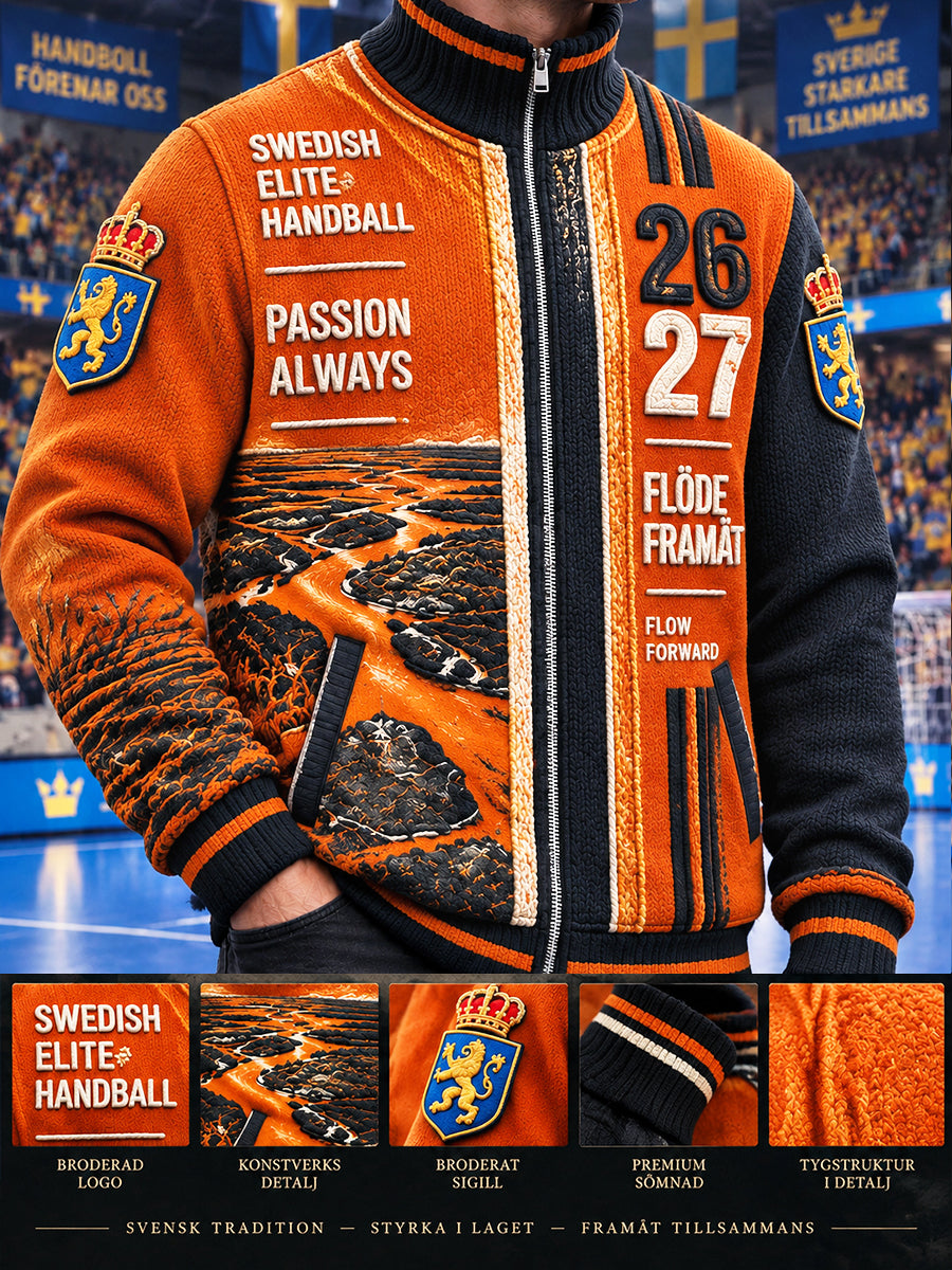 Män Patchwork Casual Zip-Up Jacka med IFK Kristianstad Swedish Handboll Print