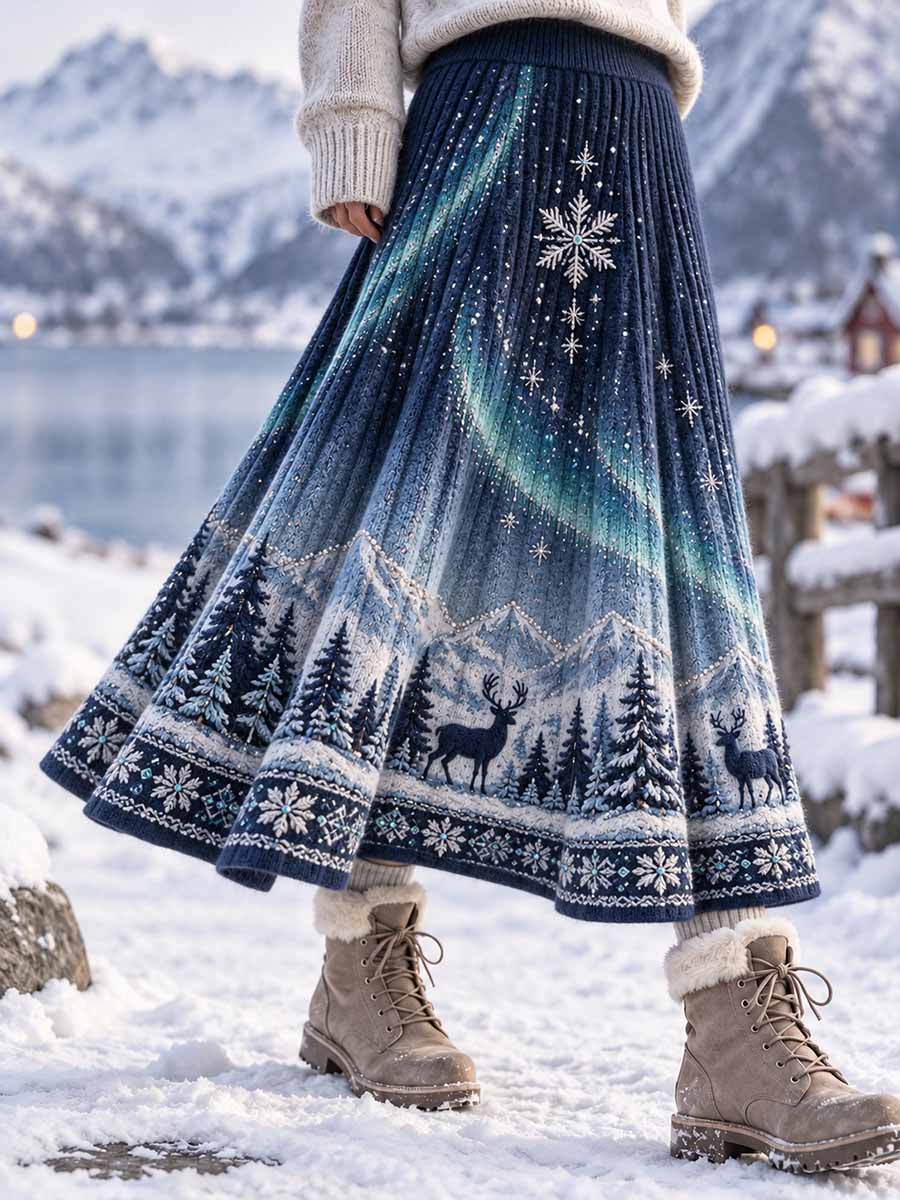 Kvinnors vinter Aurora Mönster Skriv ut Midi Skirt