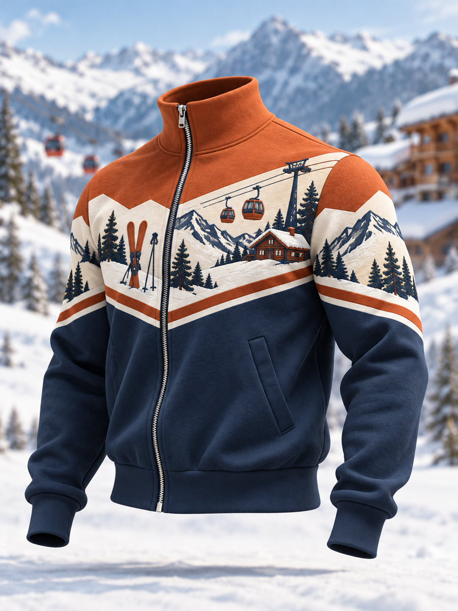 Herrskidälskare redo för skidsäsongen – avslappnad sweatshirt med dragkedja