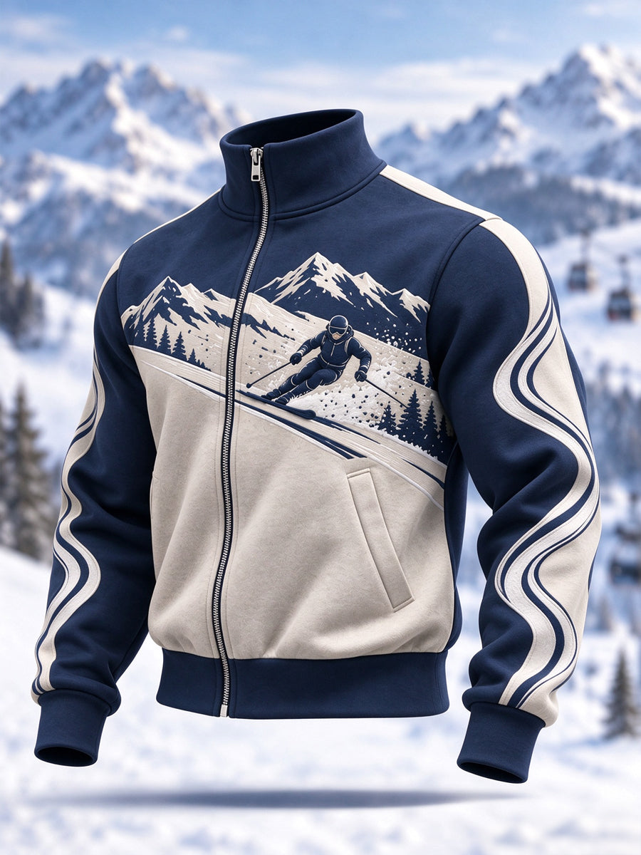 Herrskidälskare redo för skidsäsongen – avslappnad sweatshirt med dragkedja