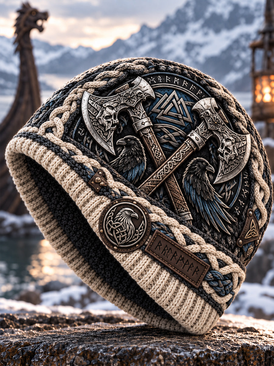 Vikingkonst Vintage Varm, kallstickad mössa för höst och vinter