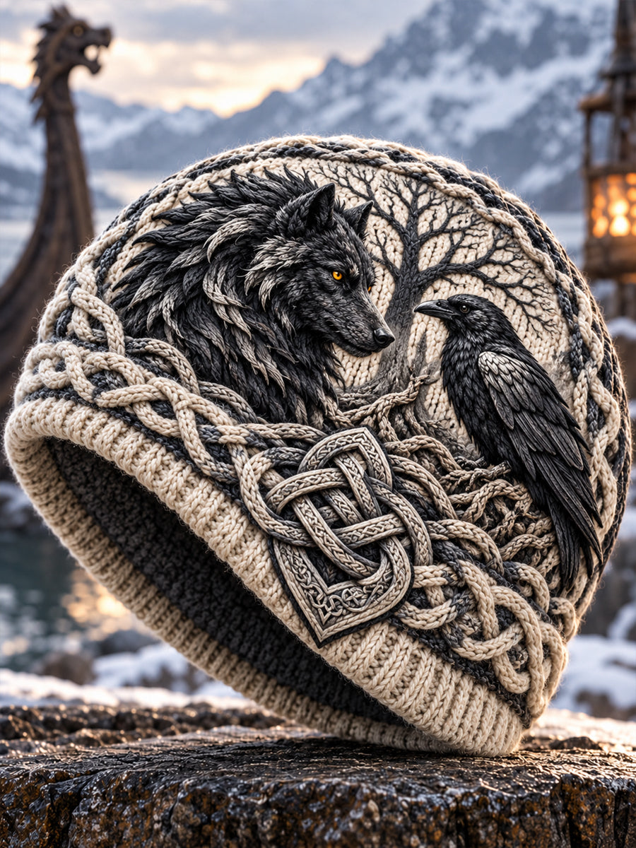 Vikingkonst Vintage Varm, kallstickad mössa för höst och vinter