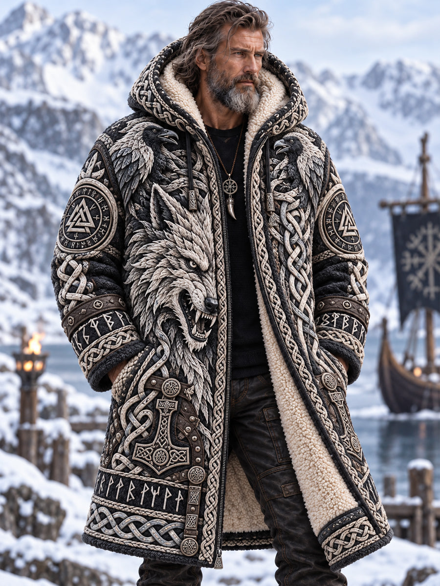 Herrtröja i vikingastil med fleecefoder och huva